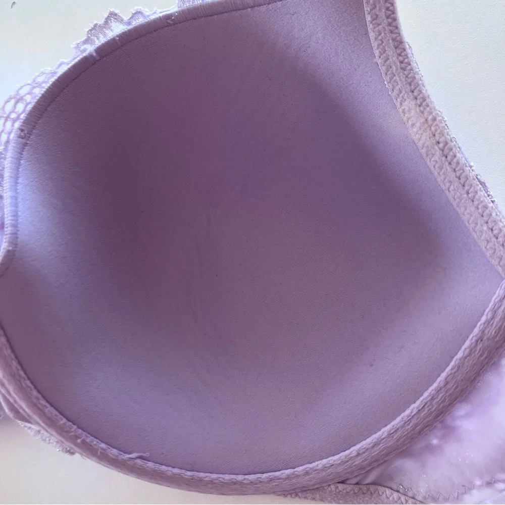 Victoria's Secret Lavender Floral Lace Rhinestone Push Up Bra 38C Shimmer Lilac - Picture 12 of 15